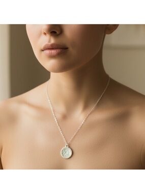 Sterling Silver Sunburst Pendant Necklace - Elegant Silver Disc NWT